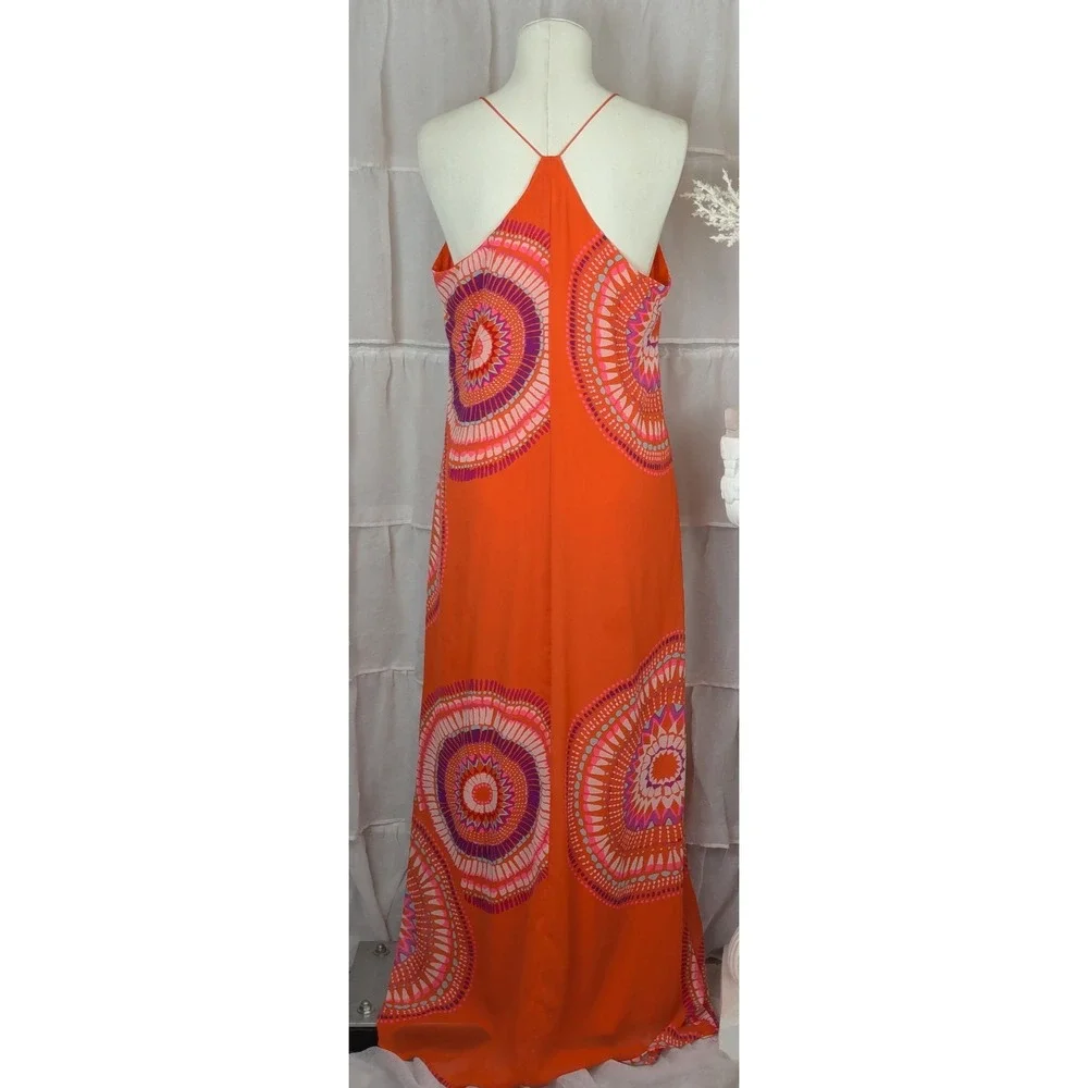 Old Navy Orange Coral Mandala Print V-Neck Spaghetti Strap Maxi Dress M - Picture 4 of 10